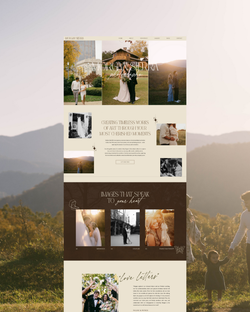 Full Showit website design for North Carolina wedding photographer